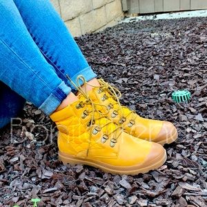 Tan Work Boot Style Quilted Lace Up Boots